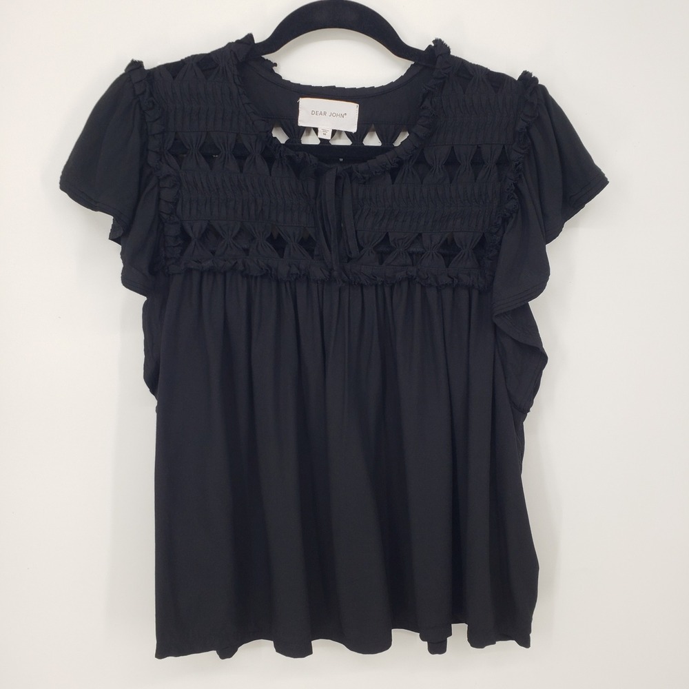 Dear John Cutout Flutter Sleeve Blouse Top Womens Size M Black Boho Peasant